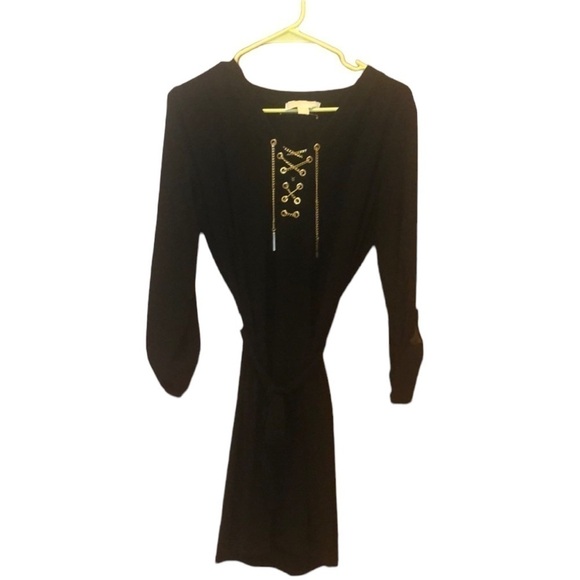 Michael Kors black long sleeve dress with gold chain - Picture 2 of 11